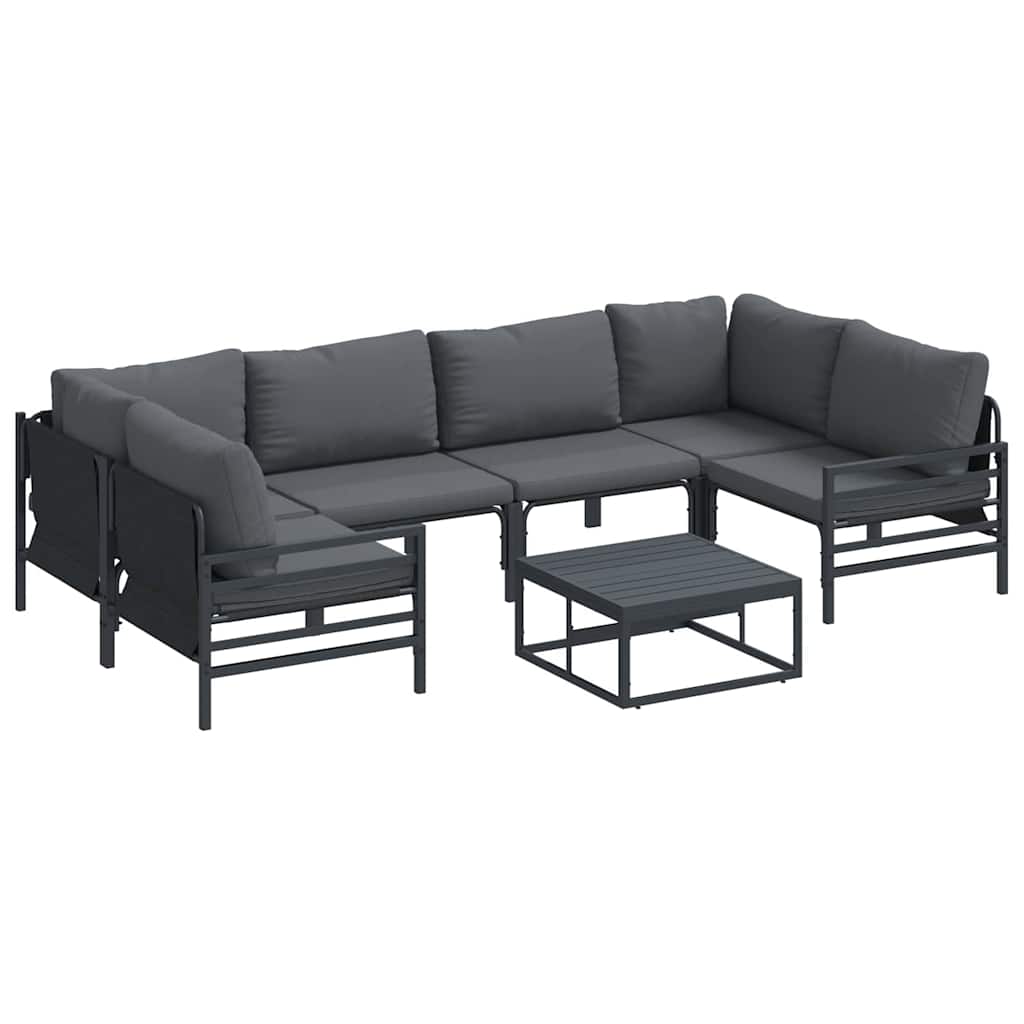 Havesofa Sæt med pude 7 pcs Sort Stål