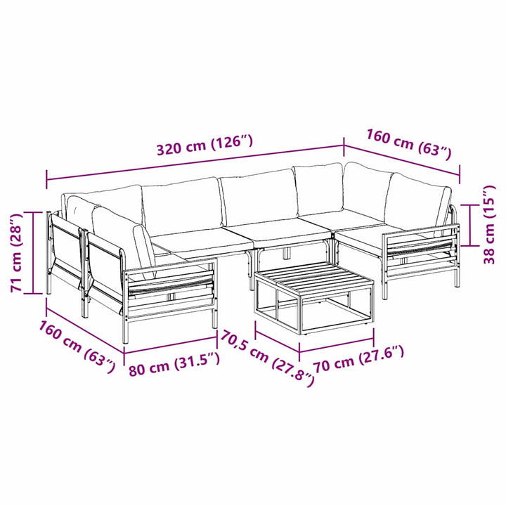 Havesofa Sæt med pude 7 pcs Sort Stål