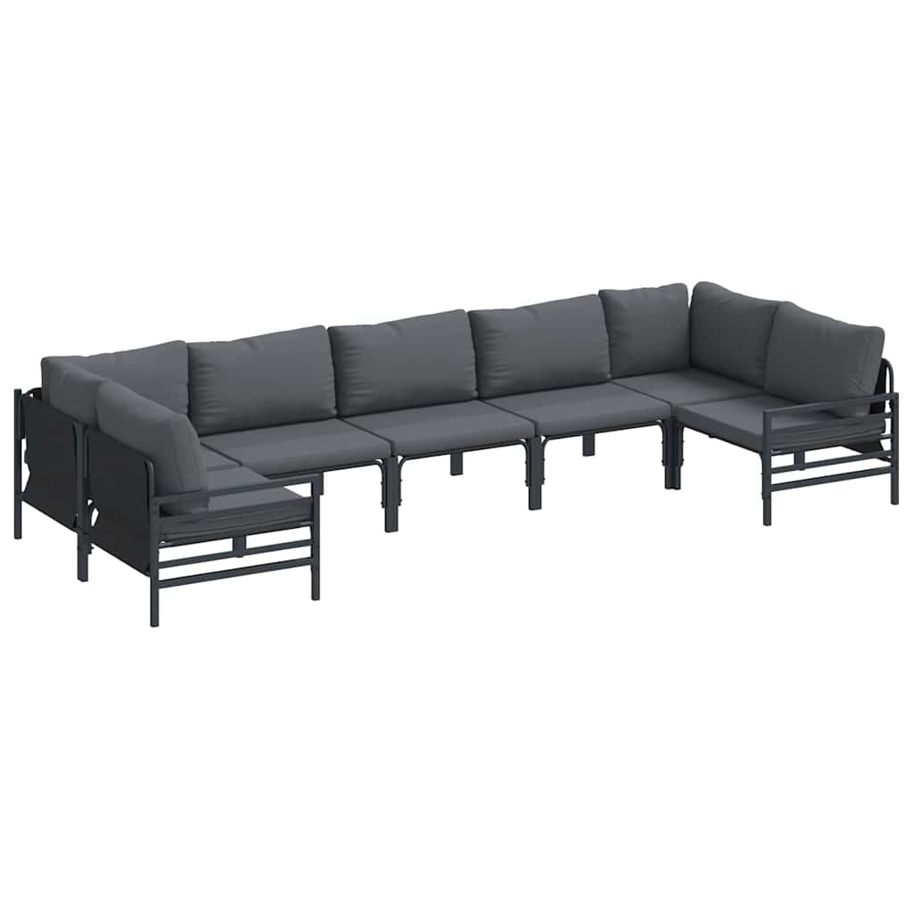 Havesofa Sæt med pude 7 pcs Sort Stål