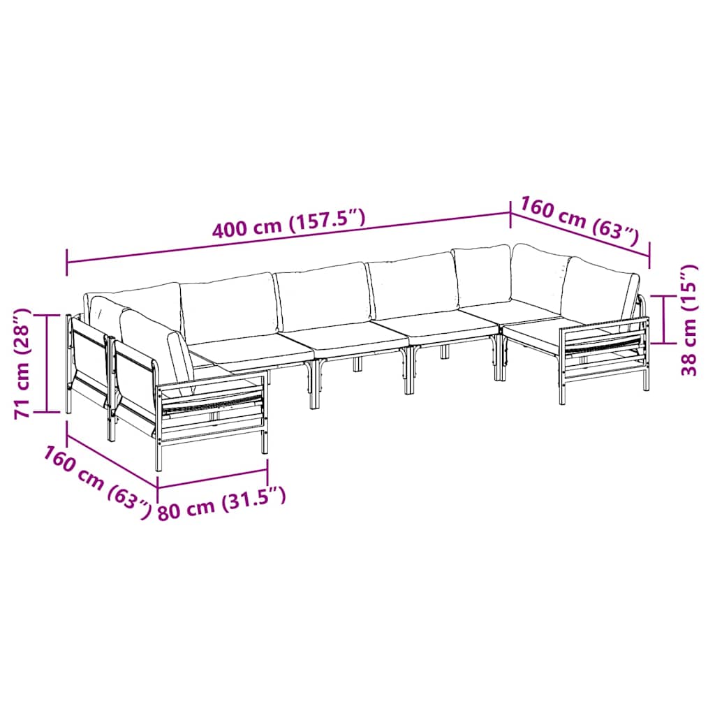 Havesofa Sæt med pude 7 pcs Sort Stål
