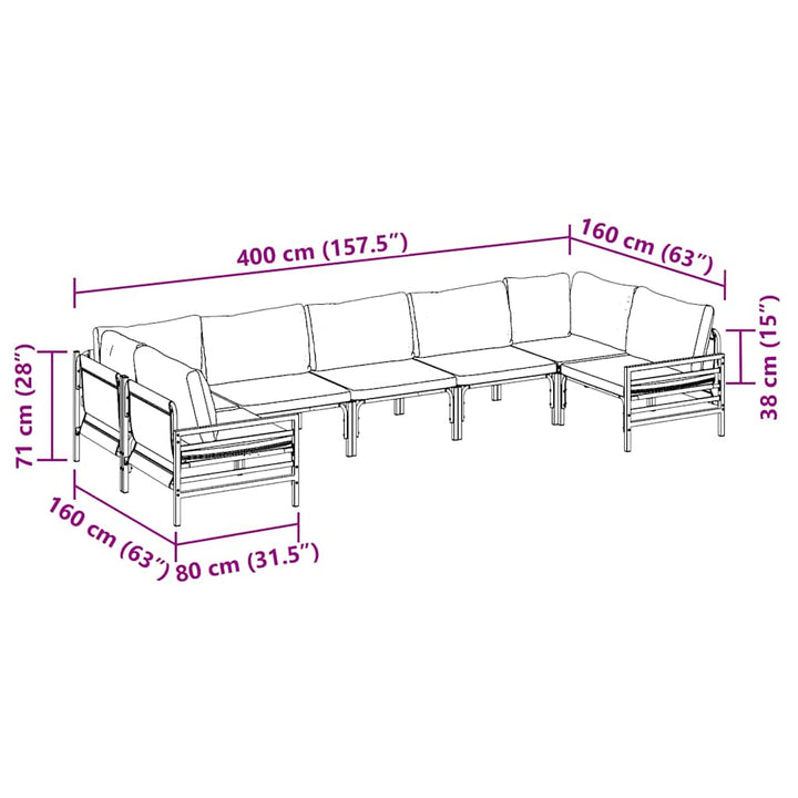Havesofa Sæt med pude 7 pcs Sort Stål