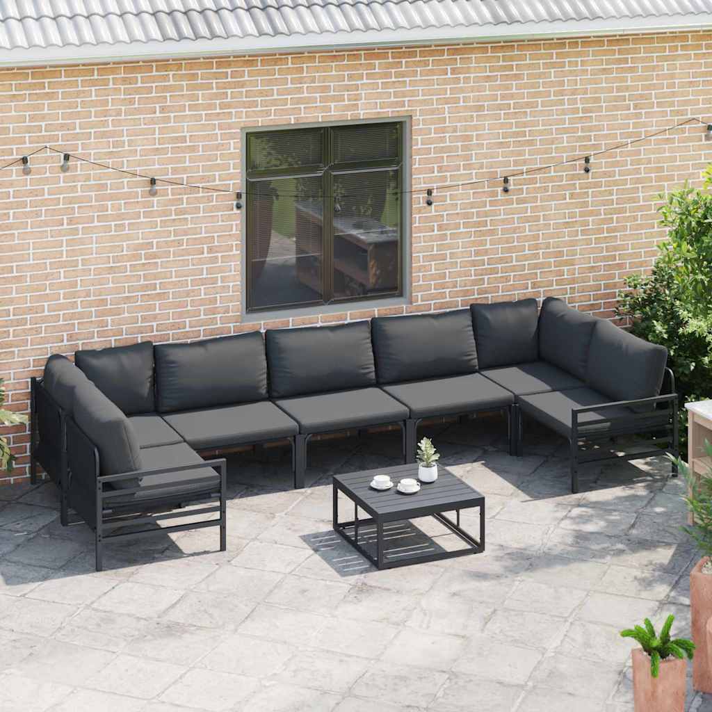 Havesofa Sæt med pude 8 pcs Sort Stål