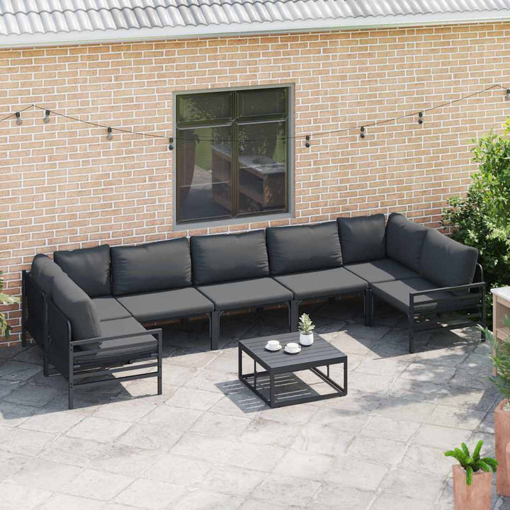 Havesofa Sæt med pude 8 pcs Sort Stål