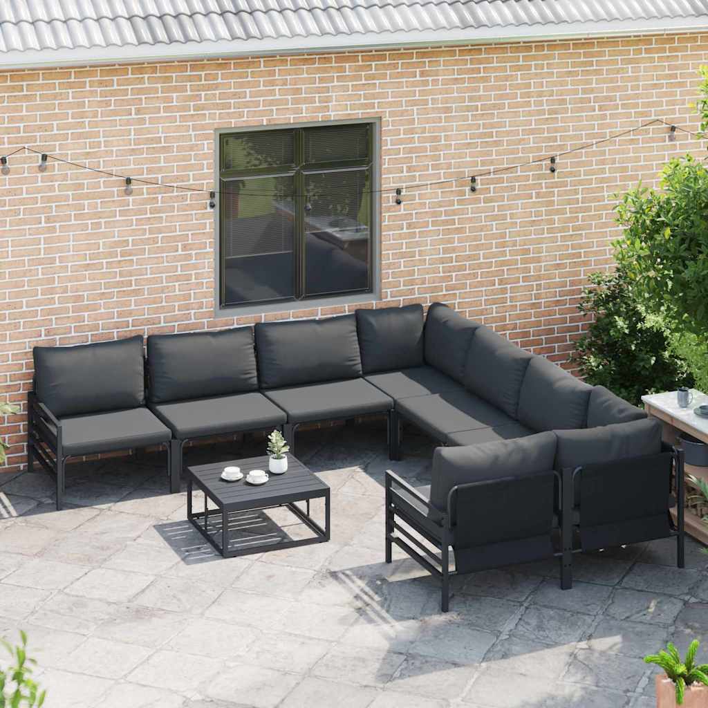 Havesofa Sæt med pude 8 pcs Sort Stål