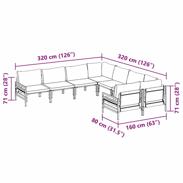 Havesofa Sæt med pude 8 pcs Sort Stål