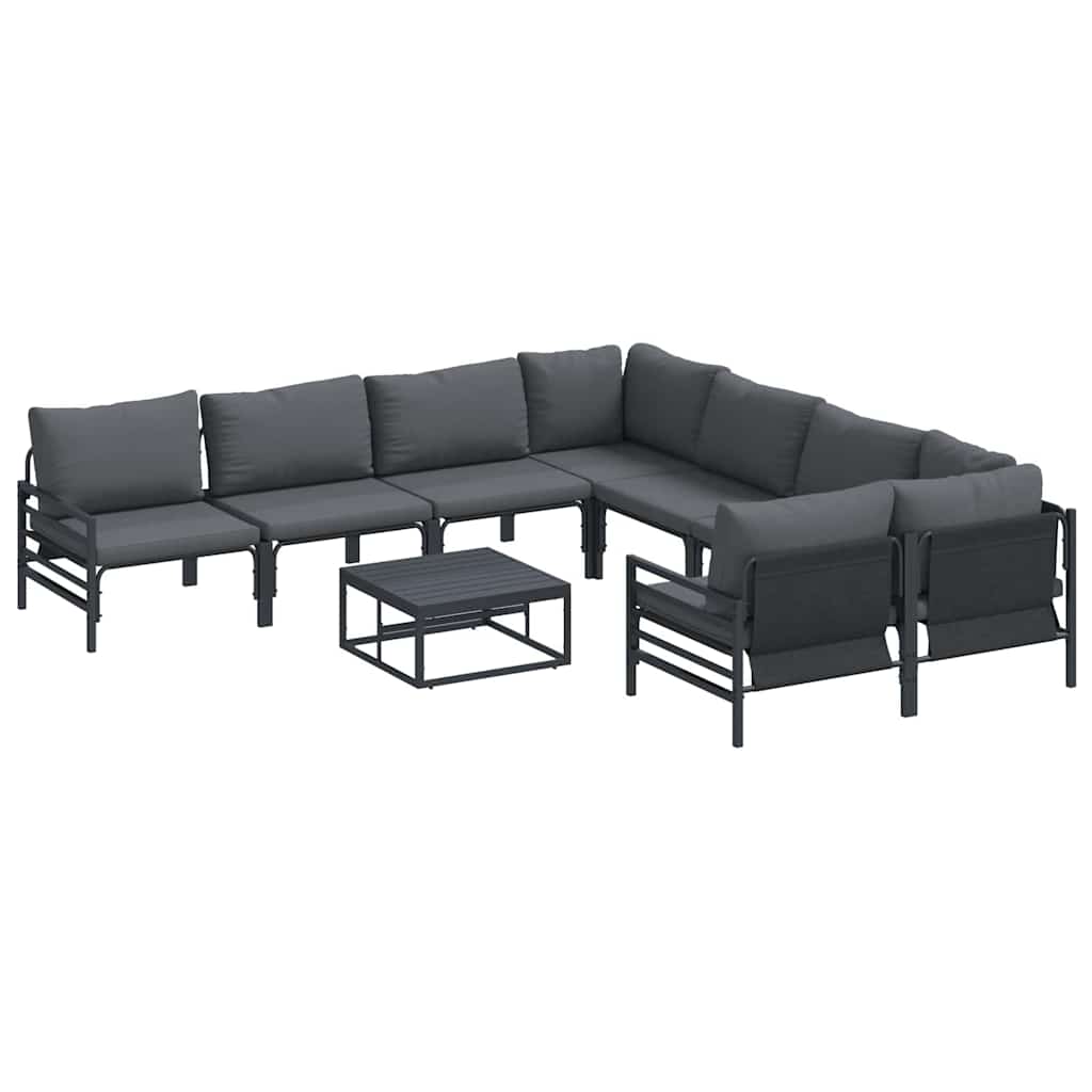 Havesofa Sæt med pude 9 pcs Sort Stål