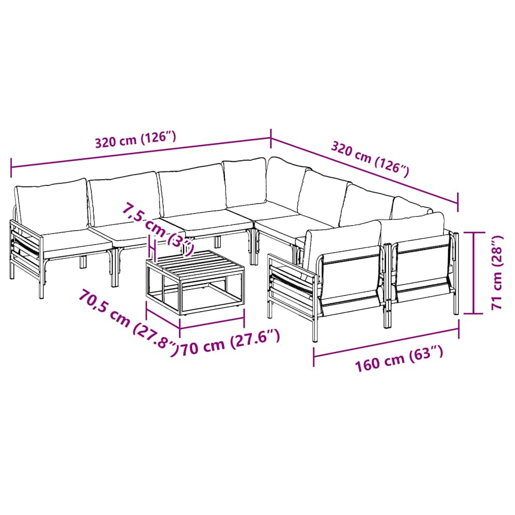Havesofa Sæt med pude 9 pcs Sort Stål