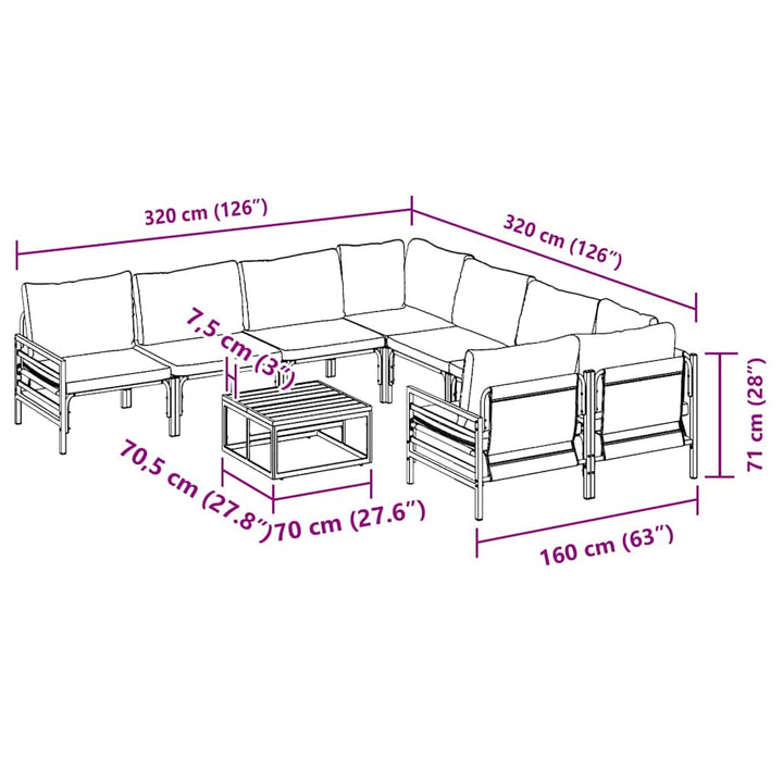 Havesofa Sæt med pude 9 pcs Sort Stål