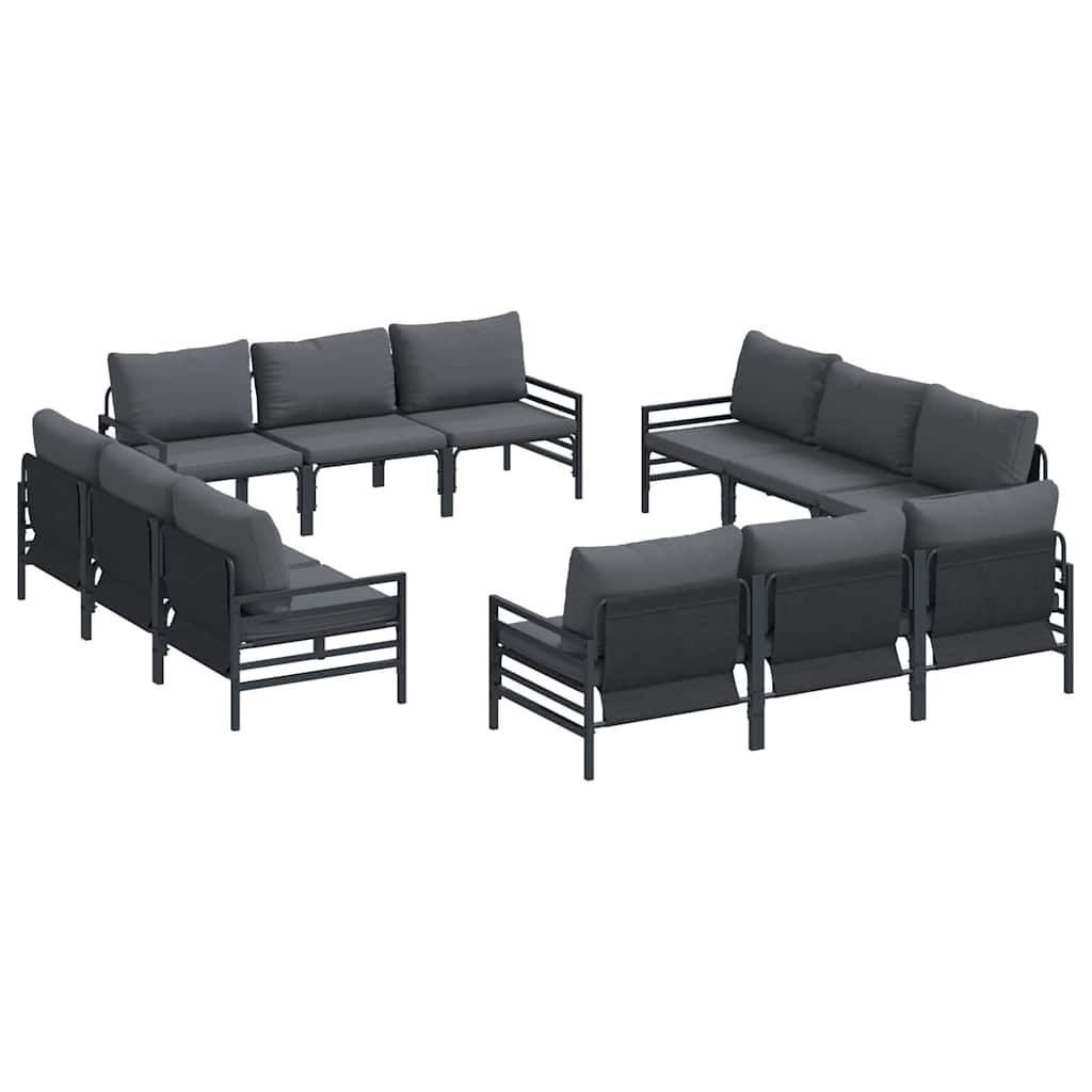 Havesofa Sæt med pude 12 pcs Sort Stål