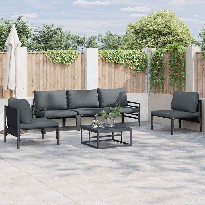 Havesofa Sæt med pude 5 pcs Sort Stål