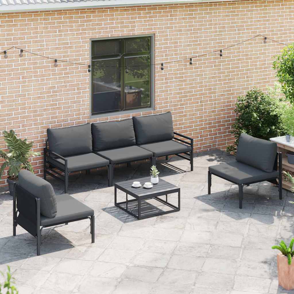 Havesofa Sæt med pude 5 pcs Sort Stål