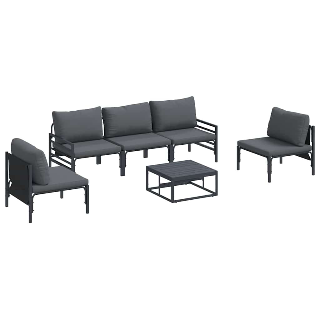 Havesofa Sæt med pude 6 pcs Sort Stål