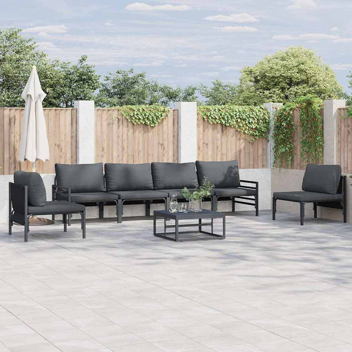 Havesofa Sæt med pude 6 pcs Sort Stål