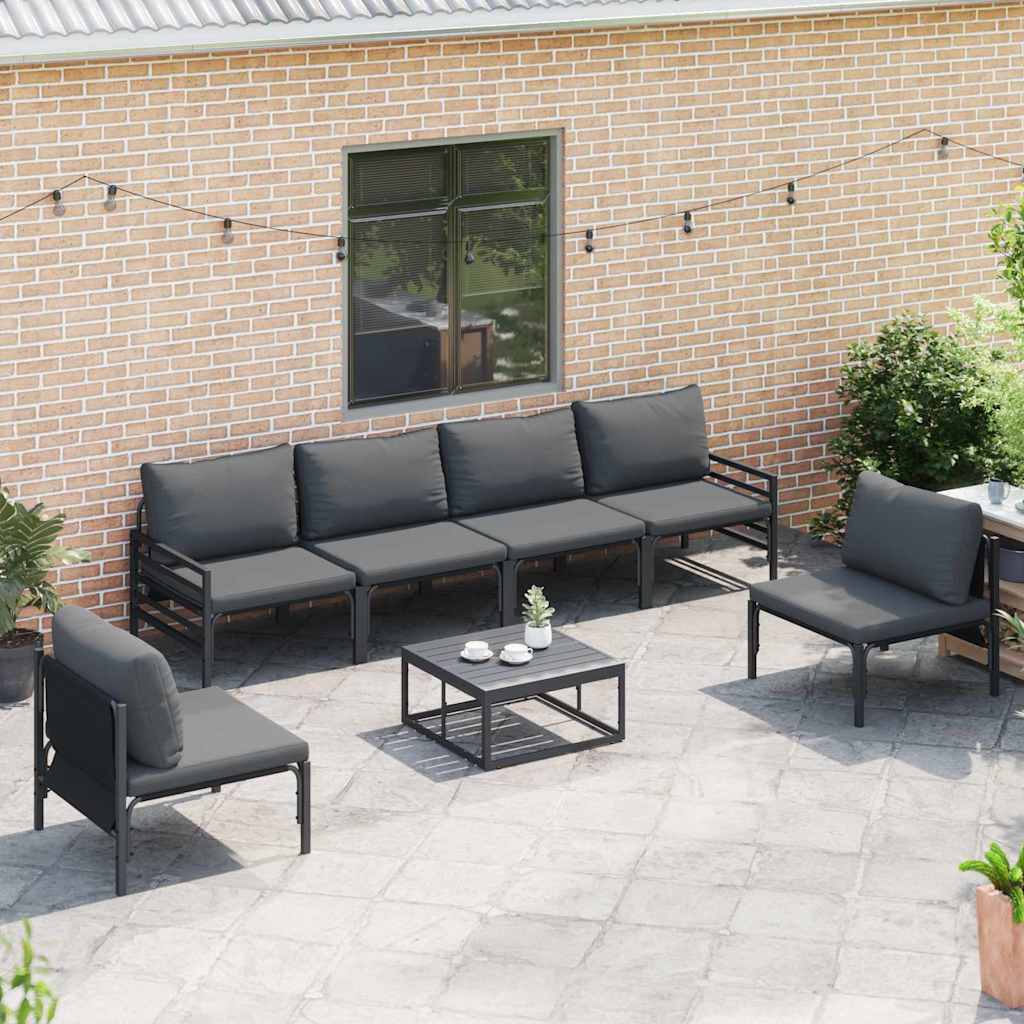 Havesofa Sæt med pude 6 pcs Sort Stål