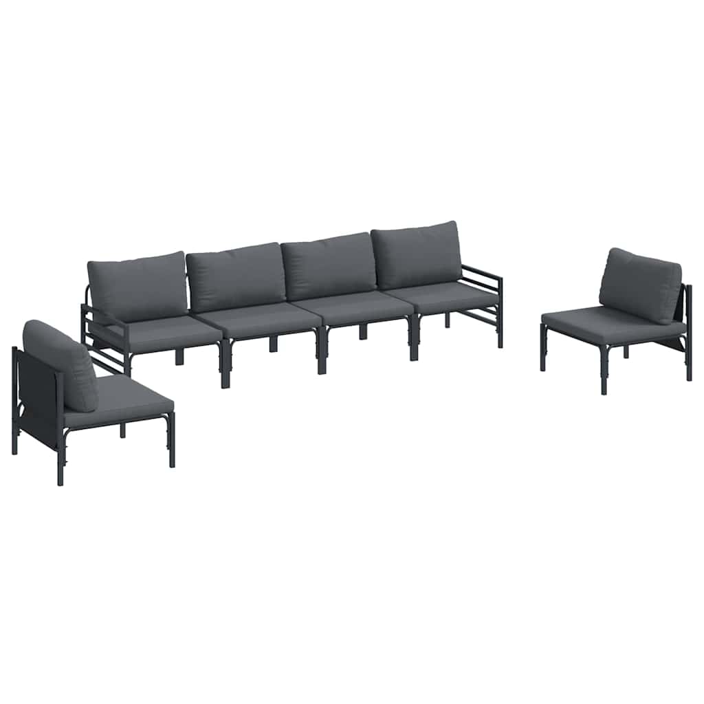 Havesofa Sæt med pude 6 pcs Sort Stål