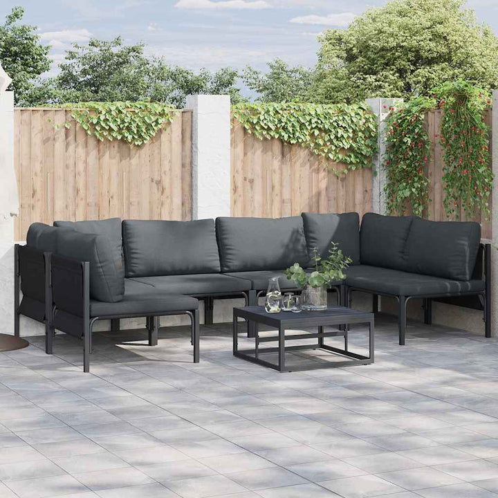 Havesofa Sæt med pude 6 pcs Sort Stål