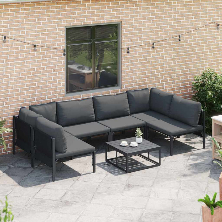 Havesofa Sæt med pude 6 pcs Sort Stål
