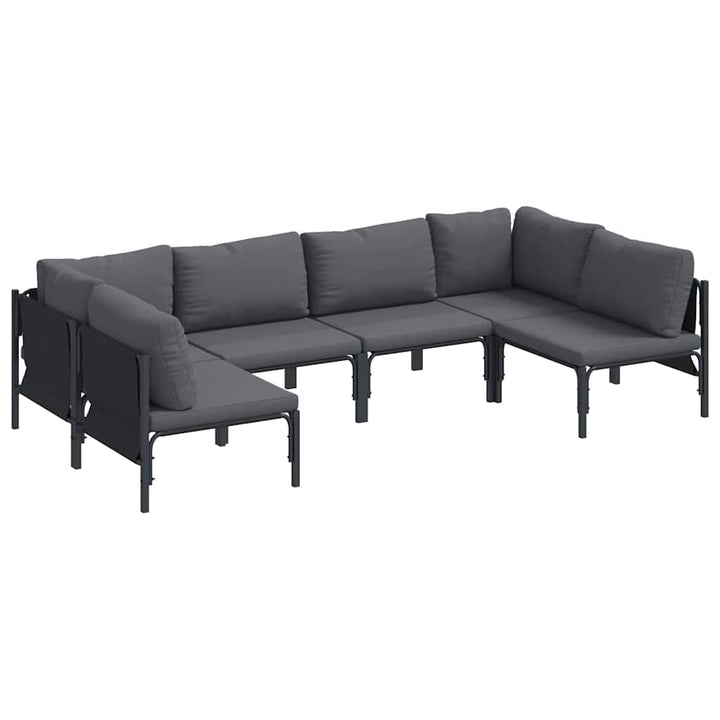Havesofa Sæt med pude 6 pcs Sort Stål
