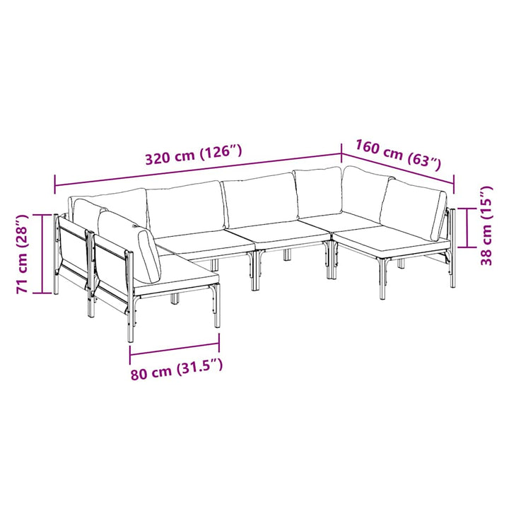 Havesofa Sæt med pude 6 pcs Sort Stål