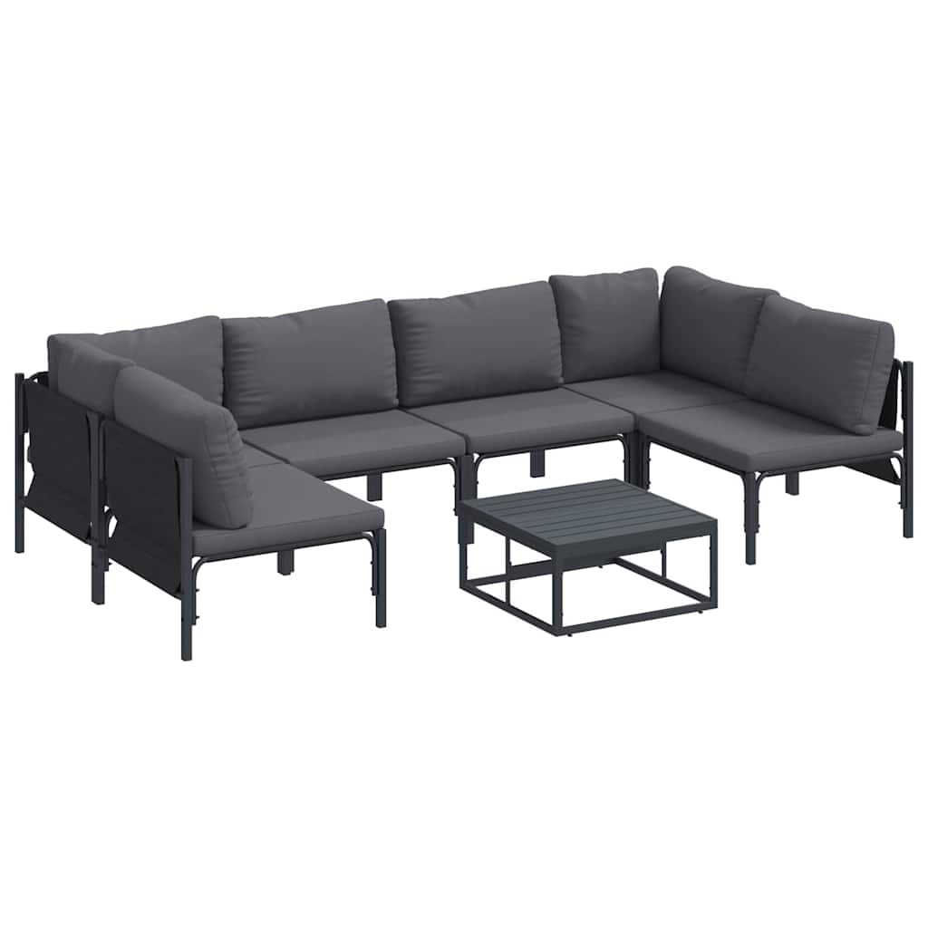 Havesofa Sæt med pude 7 pcs Sort Stål
