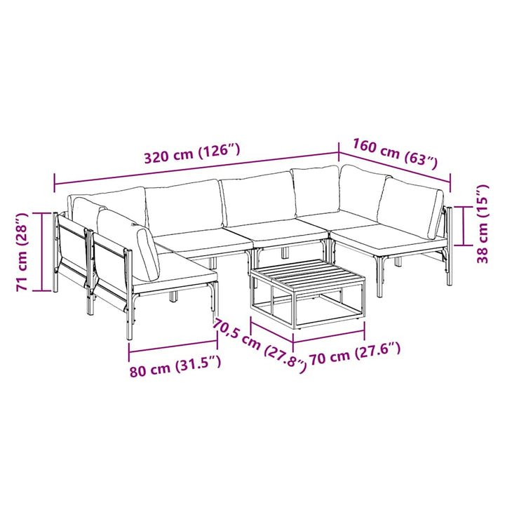 Havesofa Sæt med pude 7 pcs Sort Stål