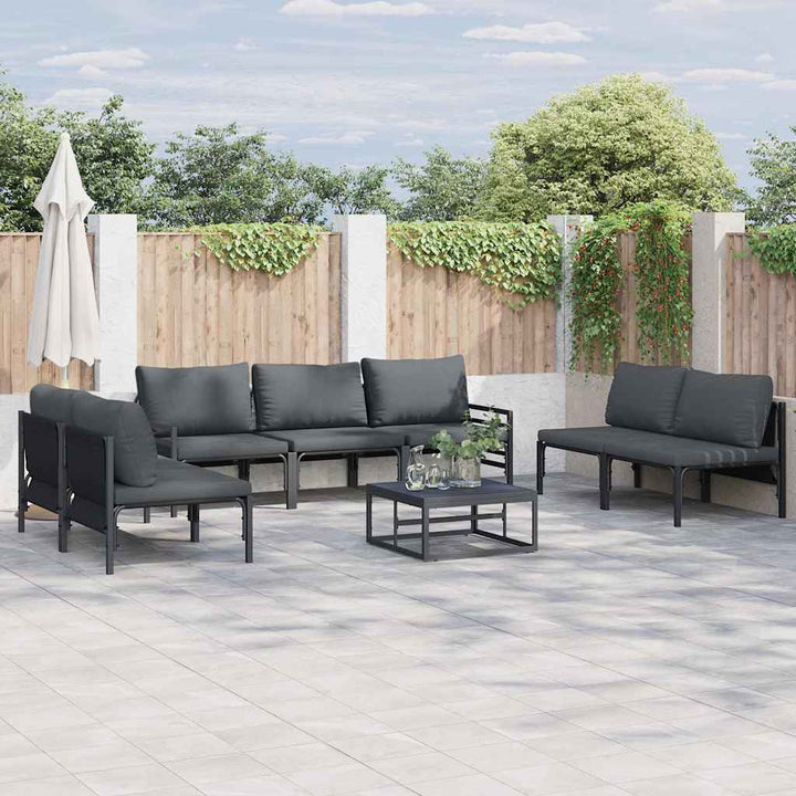 Havesofa Sæt med pude 7 pcs Sort Stål