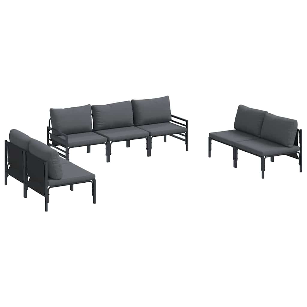 Havesofa Sæt med pude 7 pcs Sort Stål
