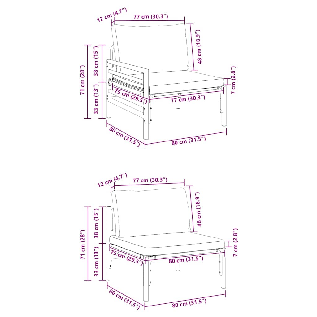 Havesofa Sæt med pude 7 pcs Sort Stål