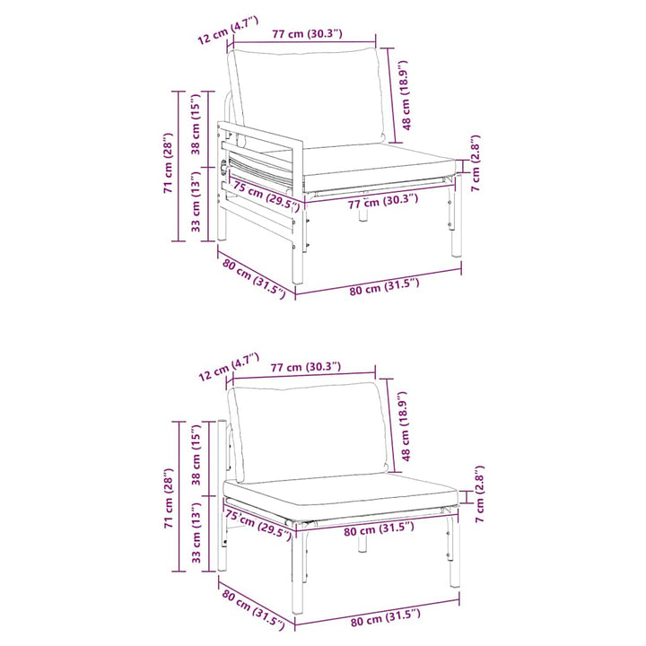Havesofa Sæt med pude 7 pcs Sort Stål