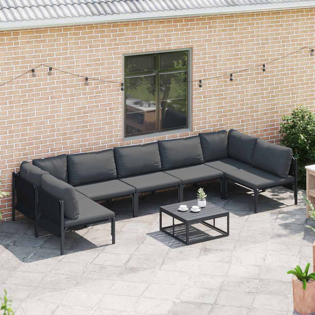 Havesofa Sæt med pude 7 pcs Sort Stål