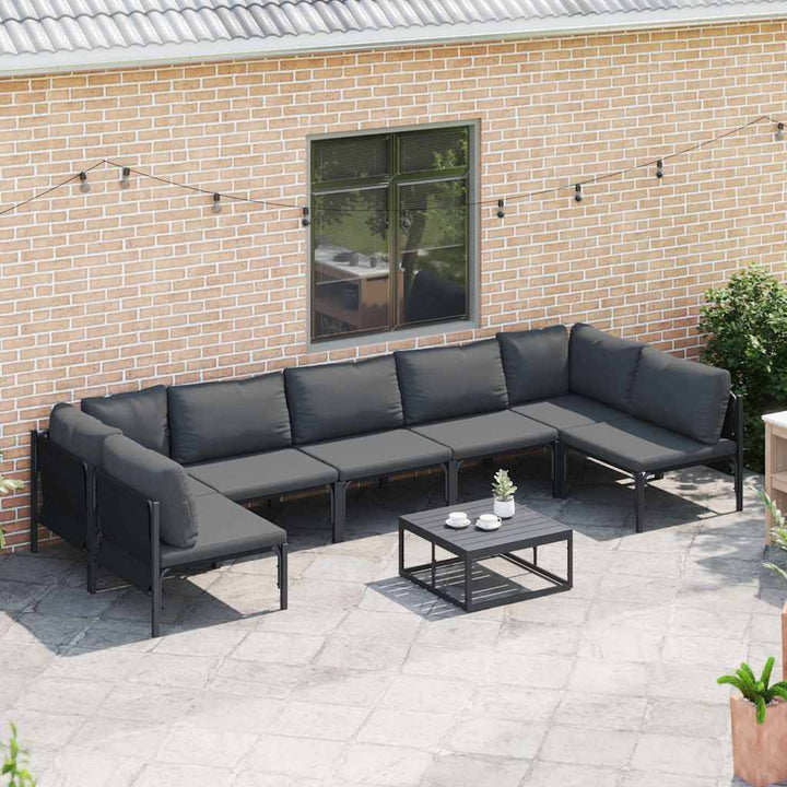Havesofa Sæt med pude 7 pcs Sort Stål