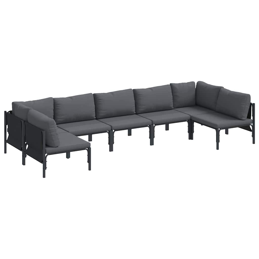 Havesofa Sæt med pude 7 pcs Sort Stål