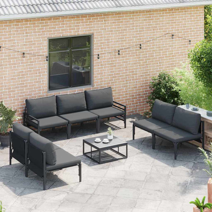 Havesofa Sæt med pude 8 pcs Sort Stål