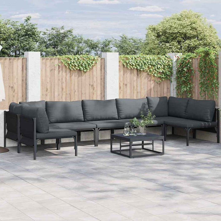 Havesofa Sæt med pude 8 pcs Sort Stål