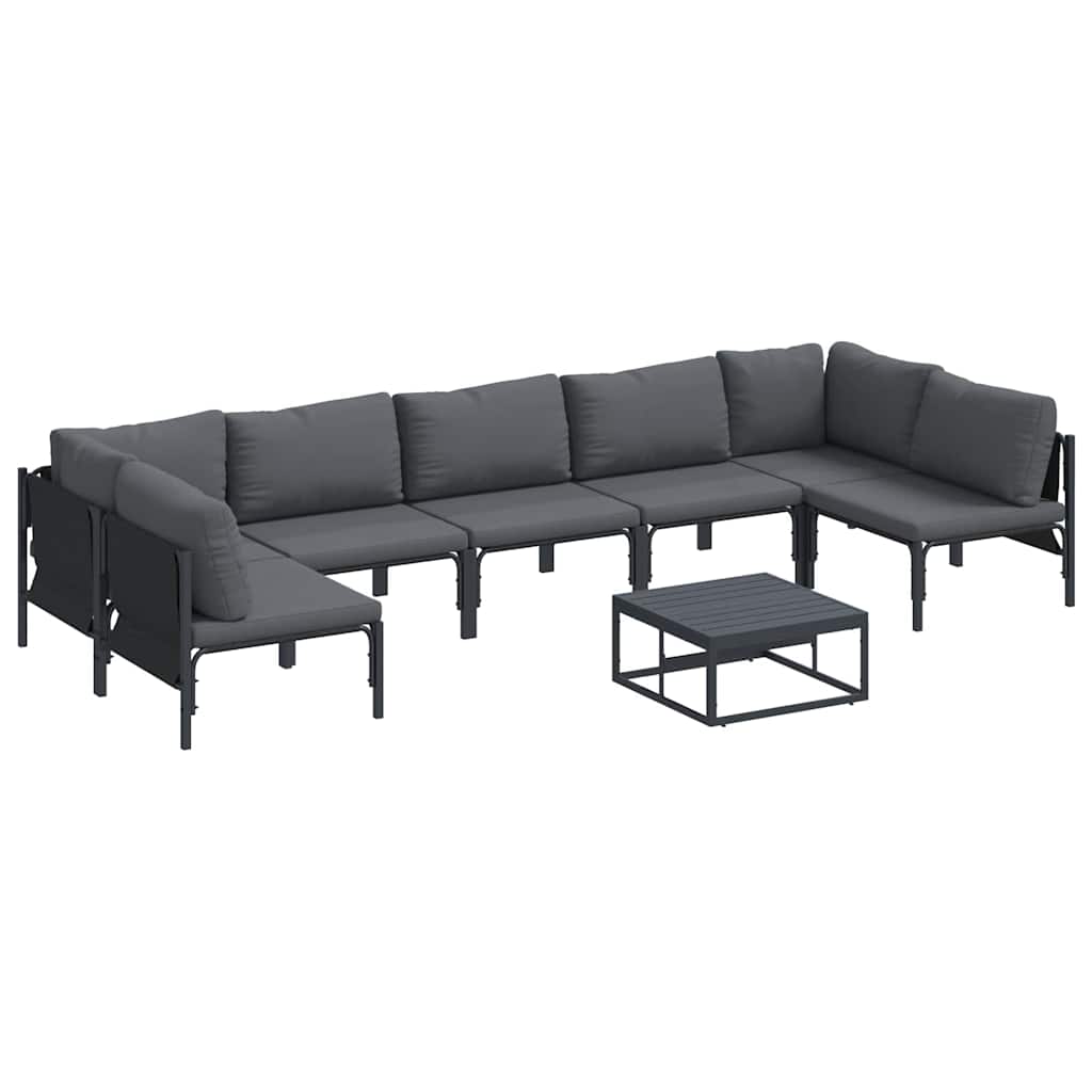 Havesofa Sæt med pude 8 pcs Sort Stål