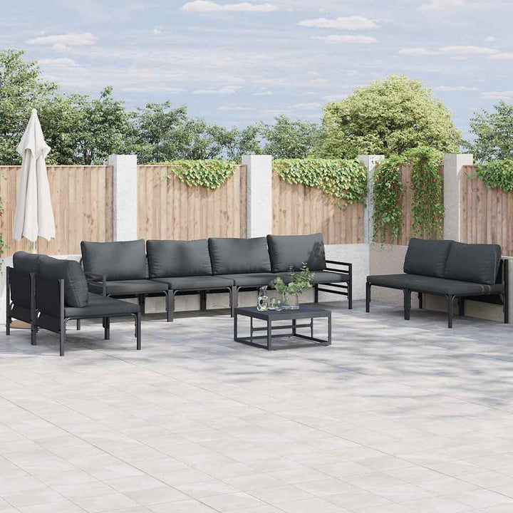 Havesofa Sæt med pude 8 pcs Sort Stål