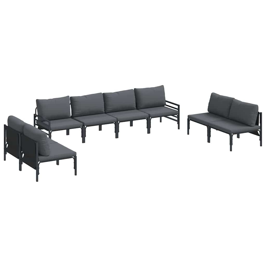 Havesofa Sæt med pude 8 pcs Sort Stål