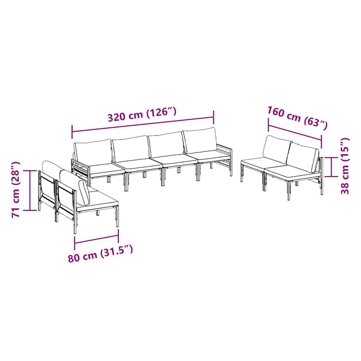 Havesofa Sæt med pude 8 pcs Sort Stål
