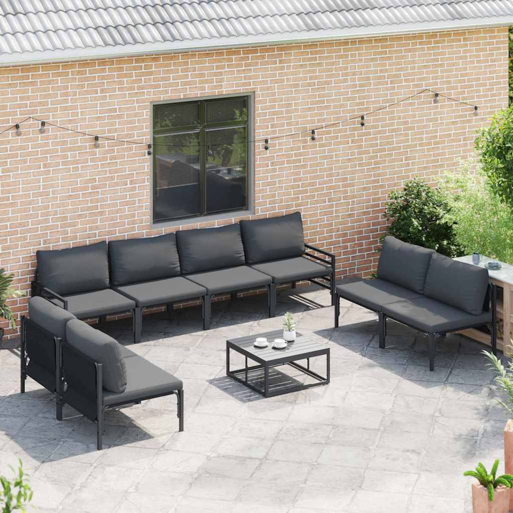 Havesofa Sæt med pude 9 pcs Sort Stål