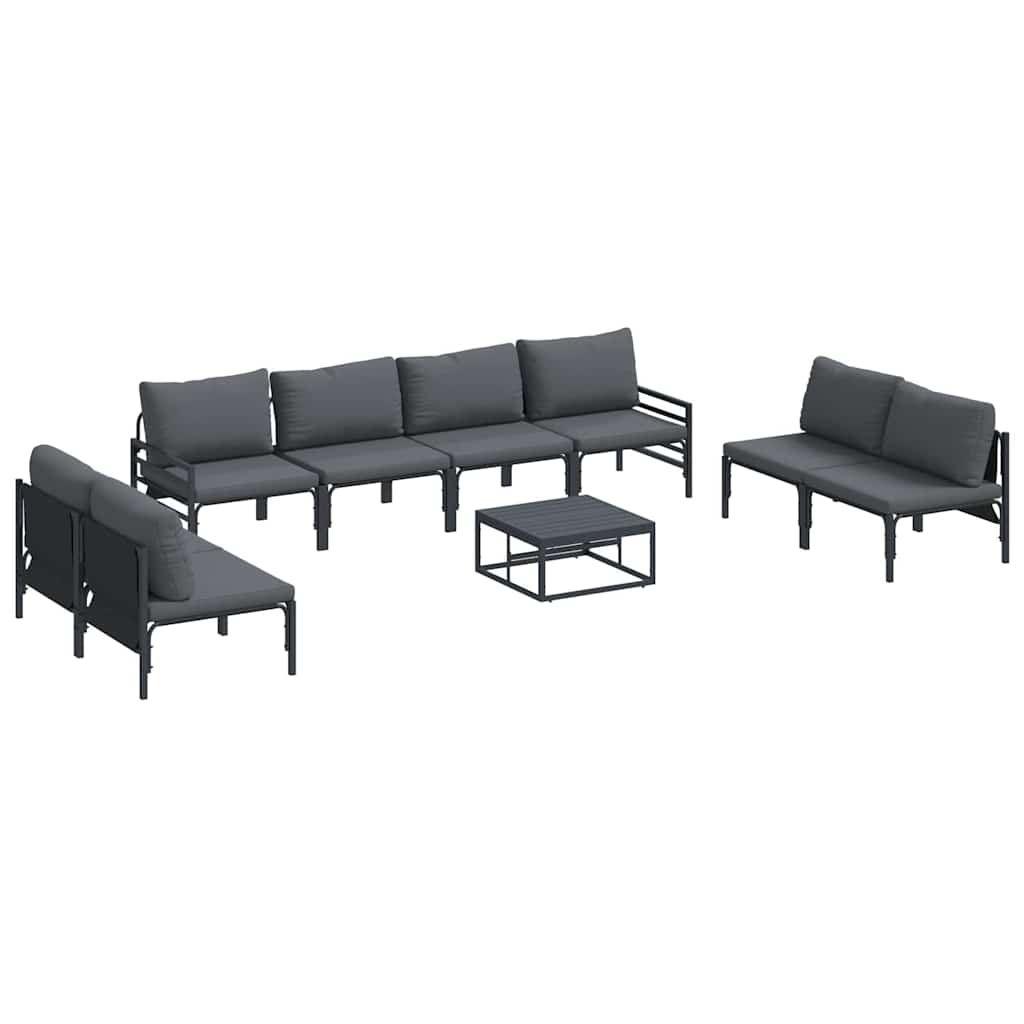Havesofa Sæt med pude 9 pcs Sort Stål