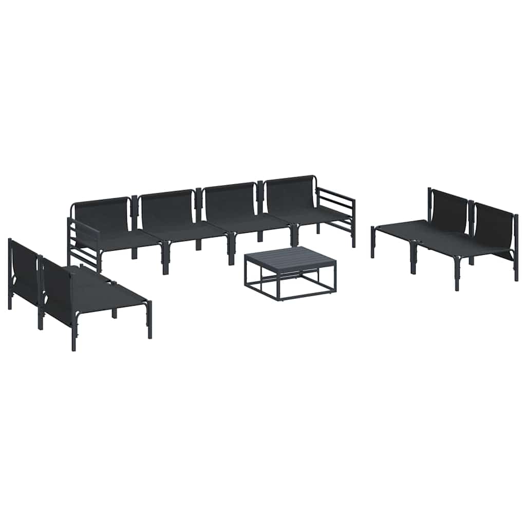 Havesofa Sæt med pude 9 pcs Sort Stål