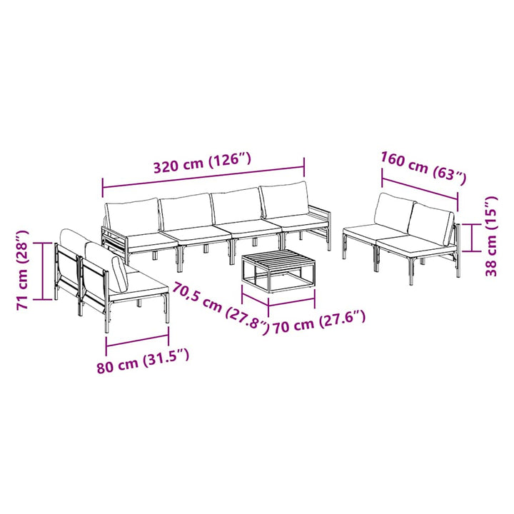 Havesofa Sæt med pude 9 pcs Sort Stål