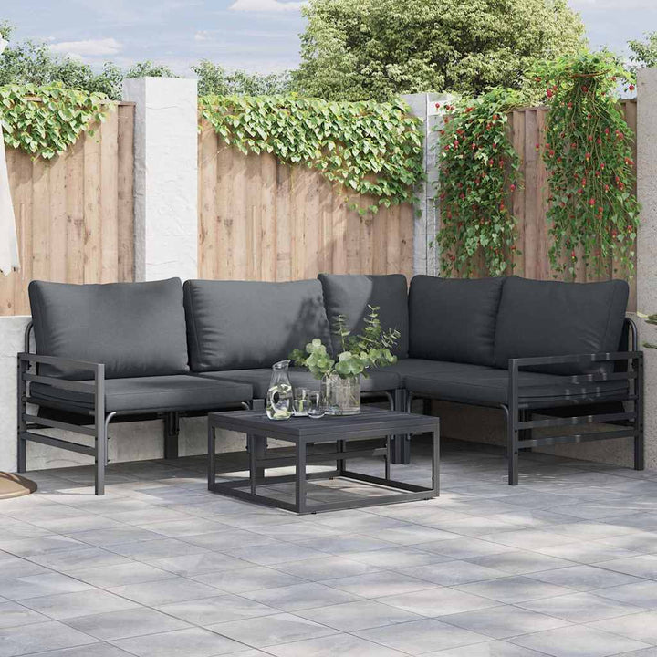 Havesofa Sæt med pude 4 pcs Sort Stål