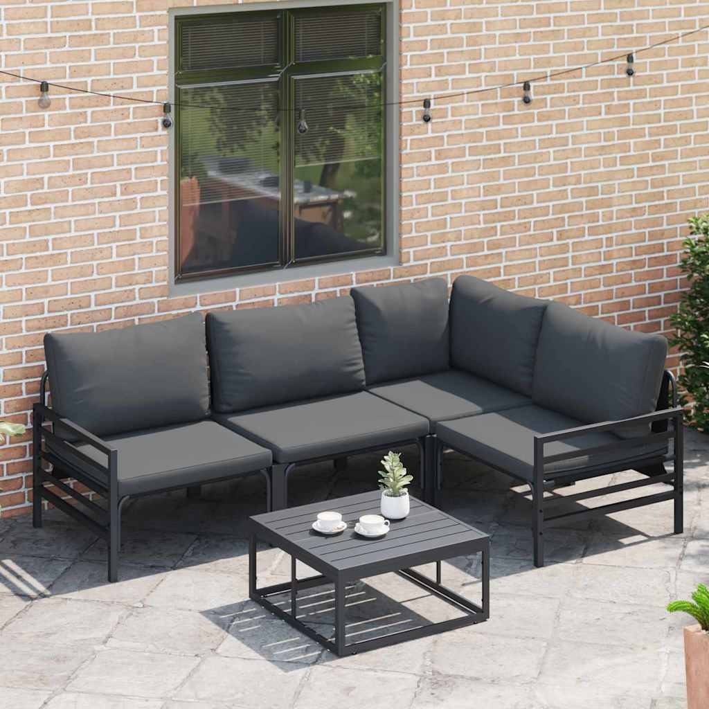 Havesofa Sæt med pude 4 pcs Sort Stål