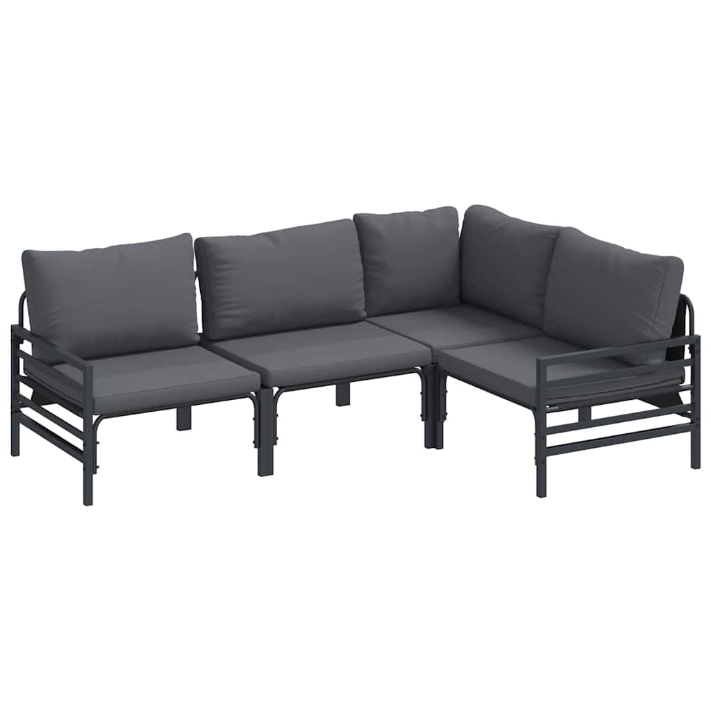 Havesofa Sæt med pude 4 pcs Sort Stål