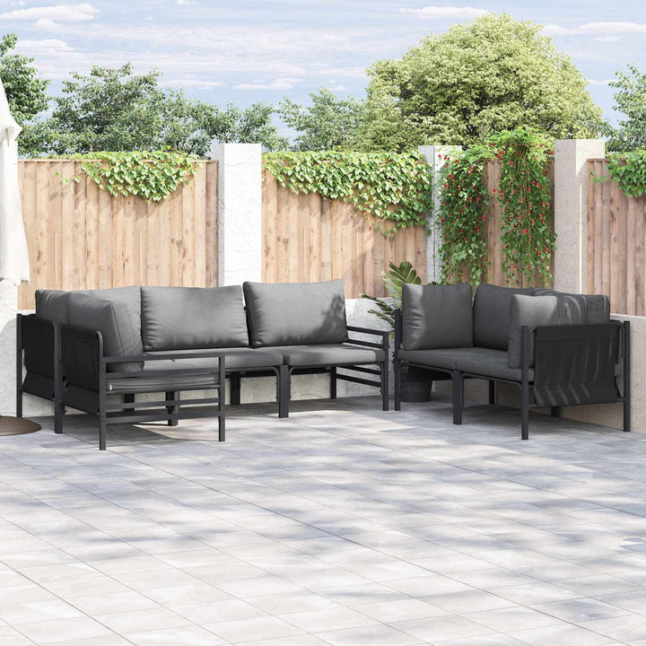 Havesofa Sæt med pude 6 pcs Sort Stål