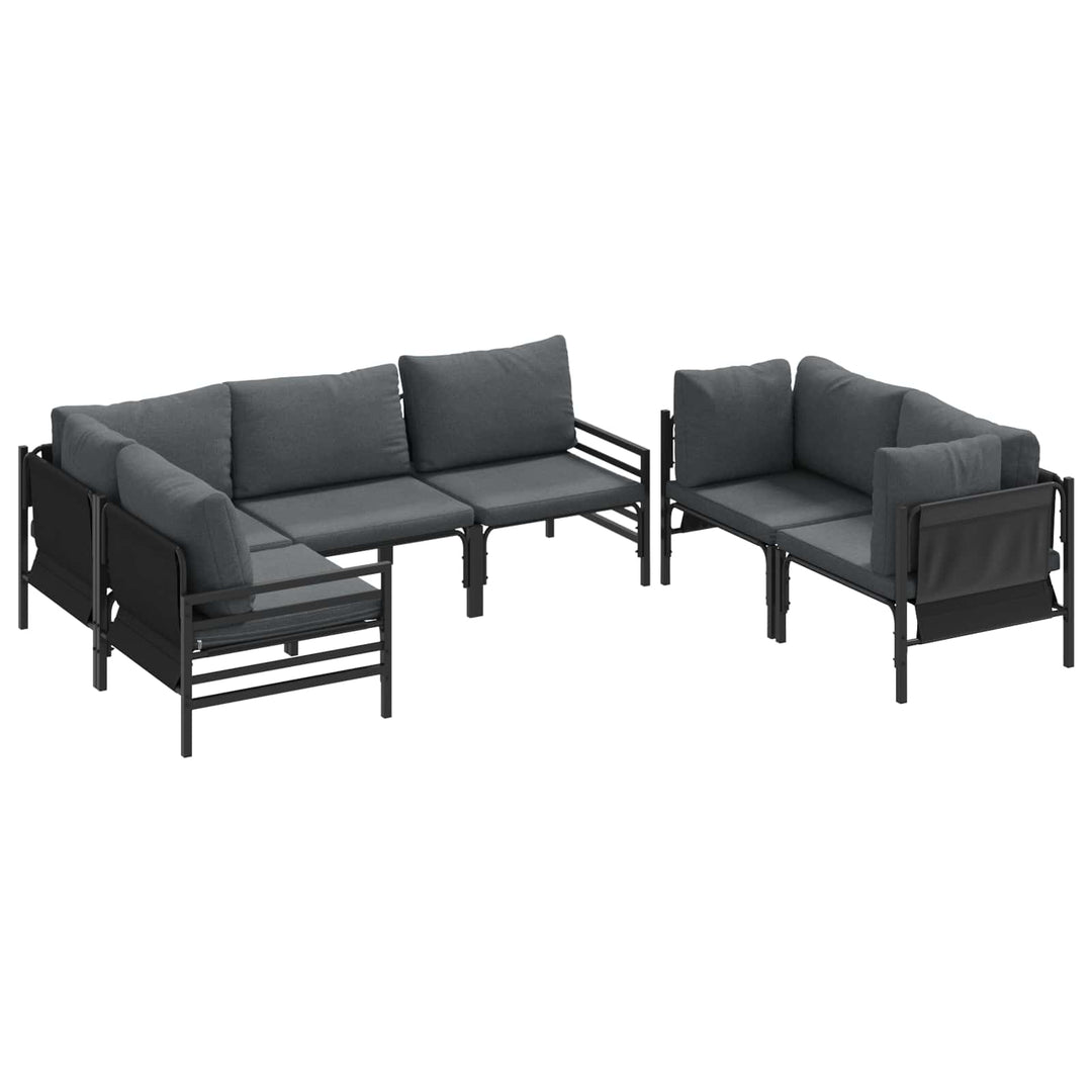 Havesofa Sæt med pude 6 pcs Sort Stål