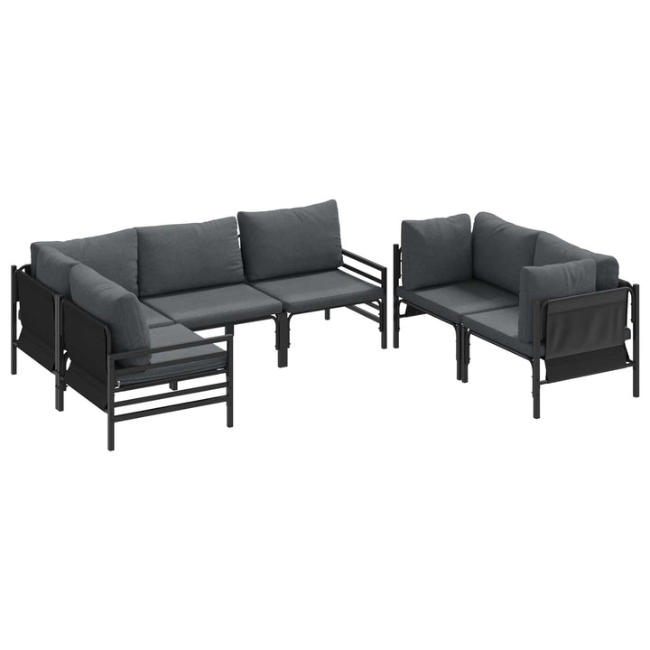 Havesofa Sæt med pude 6 pcs Sort Stål