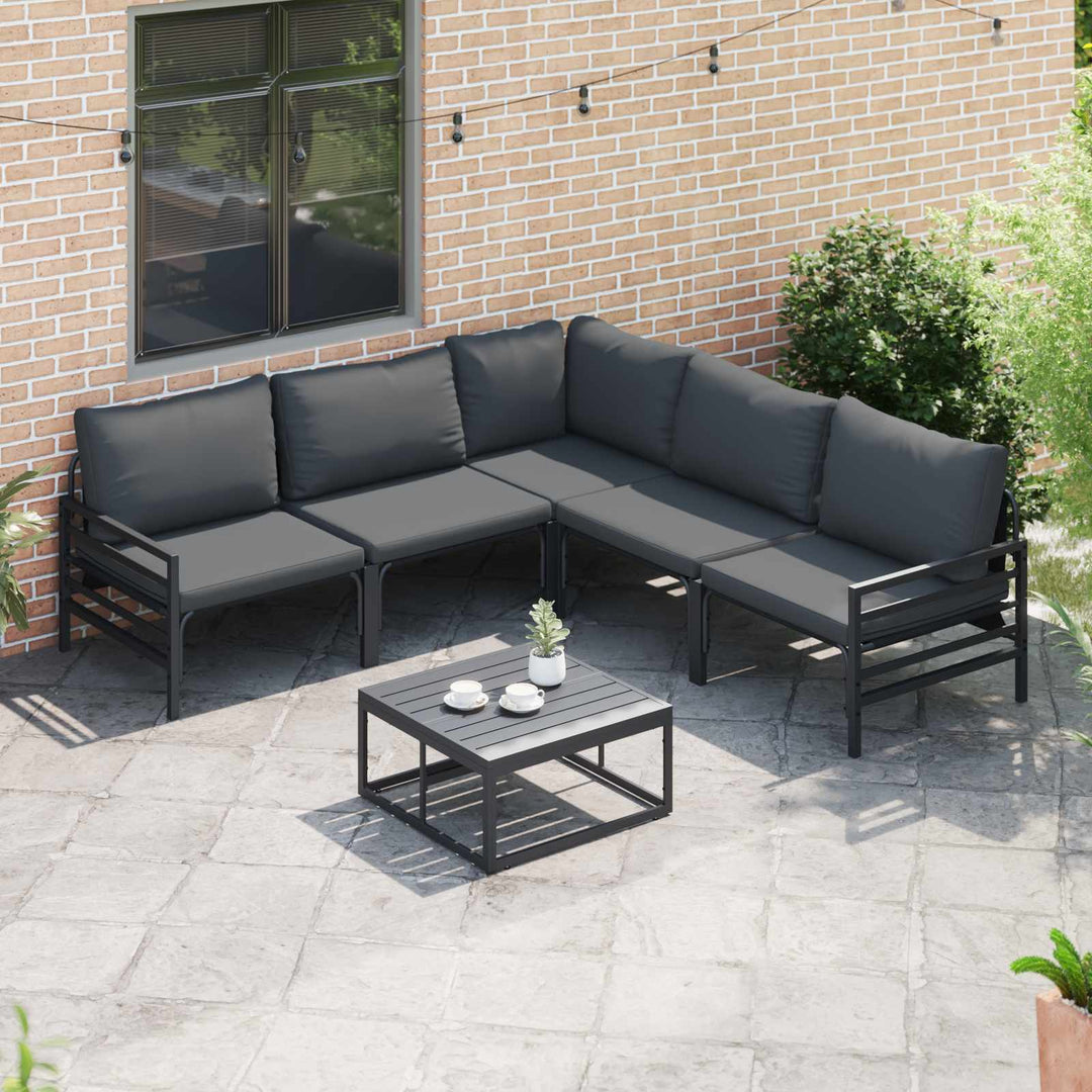 Havesofa Sæt med pude 5 pcs Sort Stål