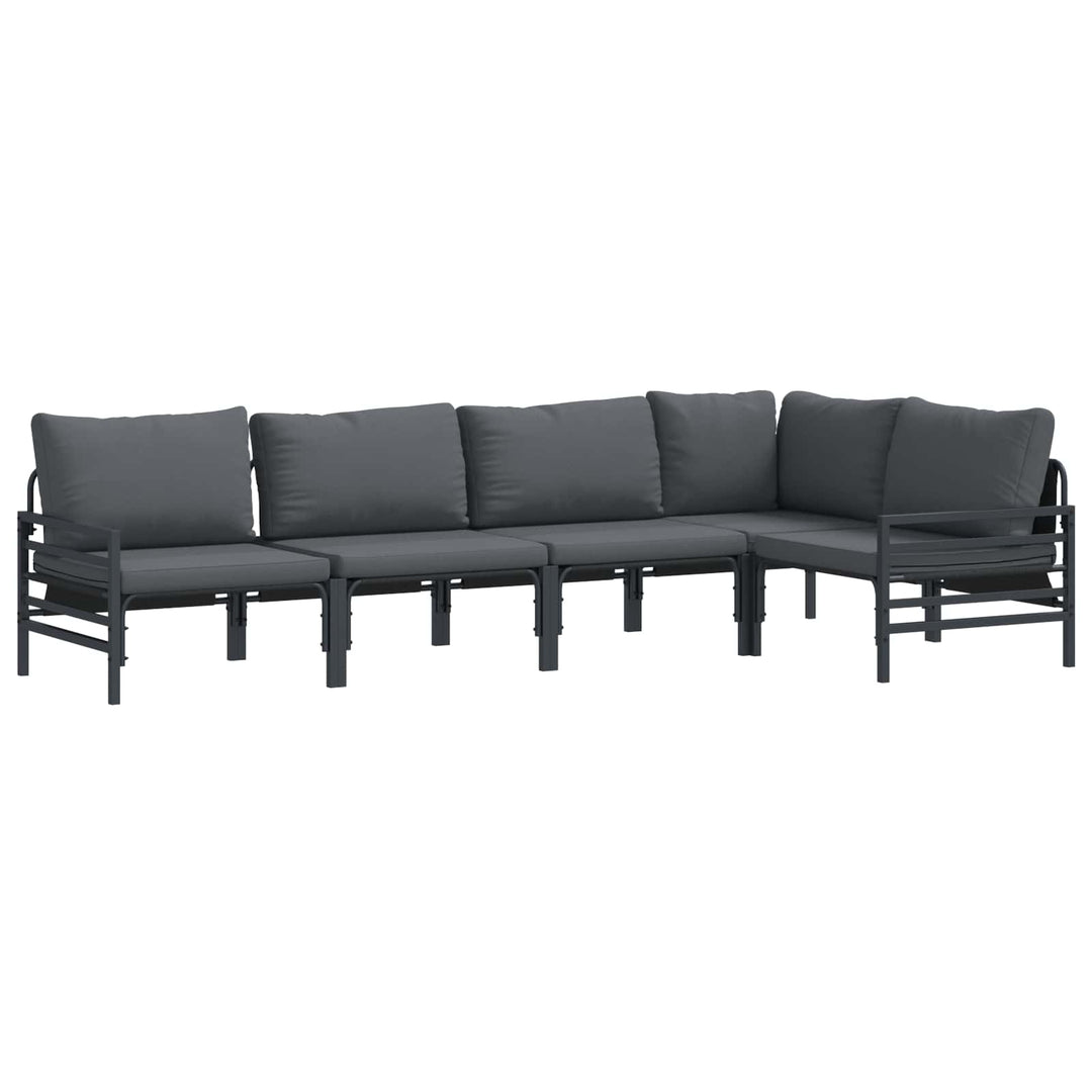 Havesofa Sæt med pude 5 pcs Sort Stål